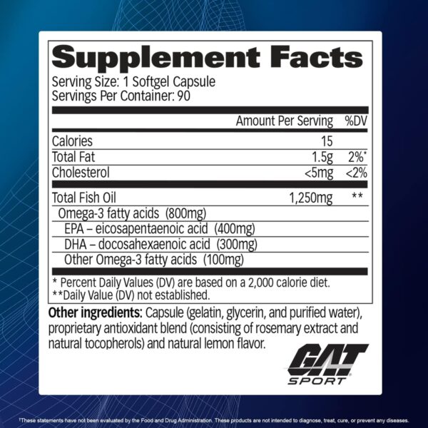 GAT Sport Essentials Omega-3 Purified Fish Oil, 90 Softgels