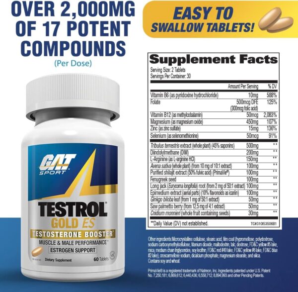 GAT Sport Testrol Gold ES, 60 Tablets supplement facts
