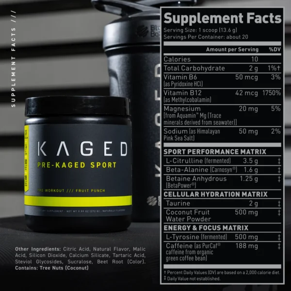 Kaged Pre Kaged Sport Pre-Workout Supplement - Power Up Your Athletic Performance Supplement facts