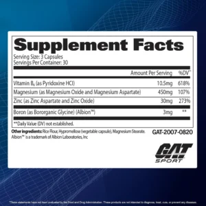 Gat Sport Zmag-T Vegetable Capsules -Pack Of 90 Capsules supplement facts