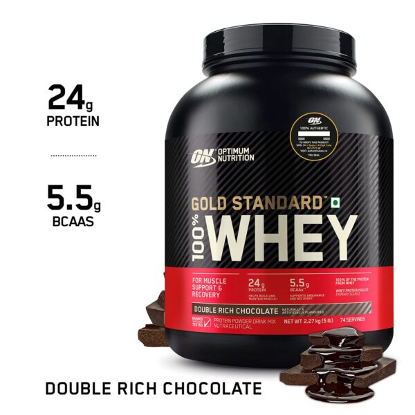 Optimum Nutrition (ON) Gold Standard 100% Whey Protein Powder - 5 lbs, 2.27 kg (Double Rich Chocolate),