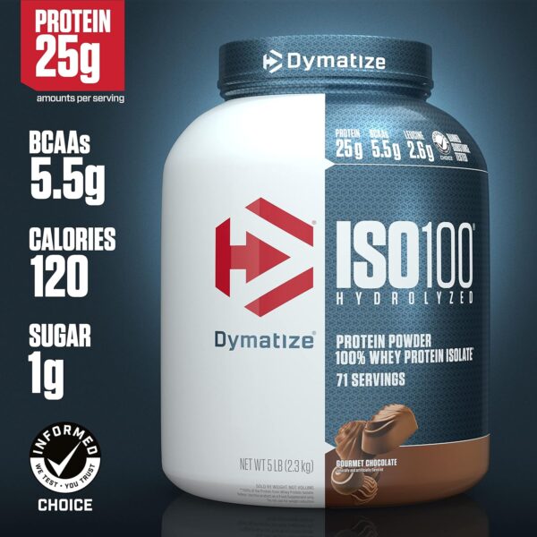 Dymatize ISO 100 Hydrolyzed – 100% Whey Protein Isolate – 2.26 Kg (5 Lb), Gourmet Chocolate