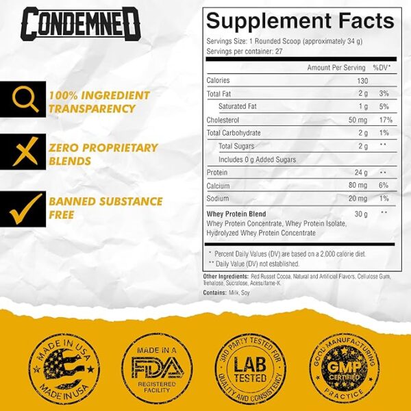 CONDEMNED Labz Commissary - Whey Protein - Isolate, Hydrolyzed & Concentrate Protein - Low Carb, Pre or Post Workout Recovery, Low Calorie Meal Replacement - 27 Servings