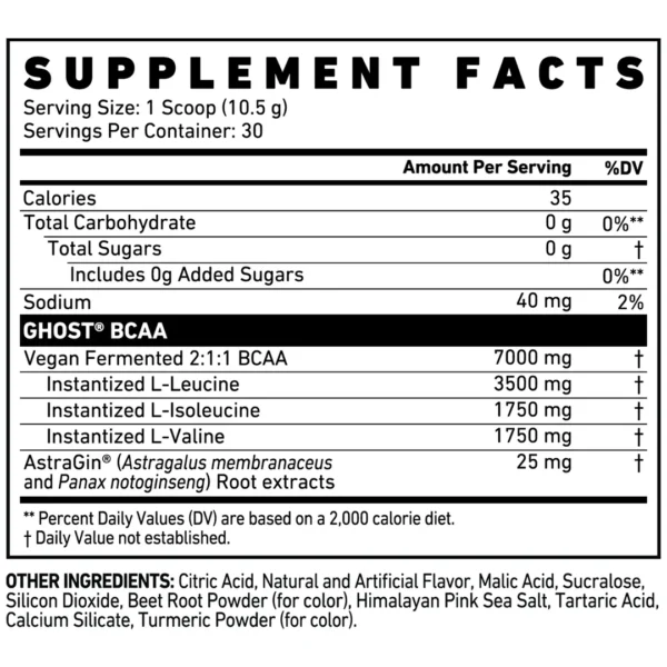 GHOST BCAA supplement facts