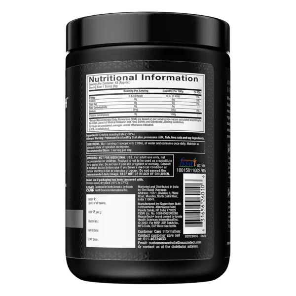 Muscletech Platnium 100% Creatine Supplements Facts