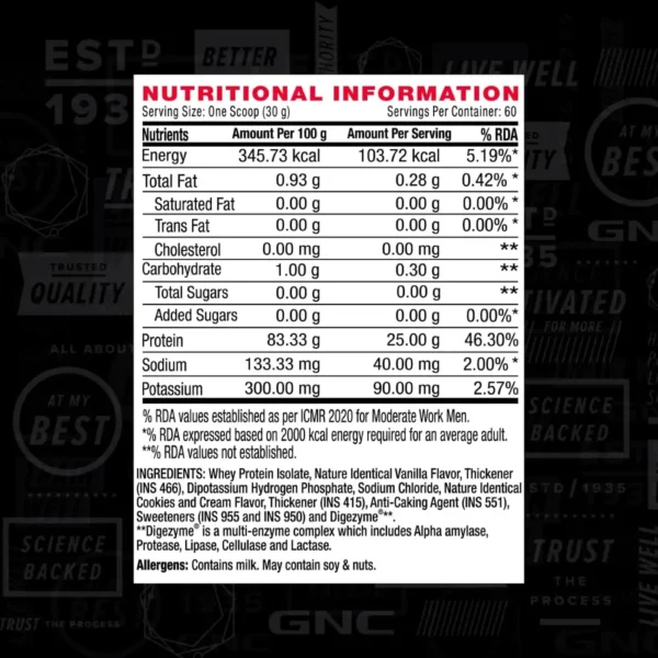 GNC AMP Pure Isolate - 25g Protein, 5g BCAA, Low Carb - 1.81 Kg (3.9 Lb)sf