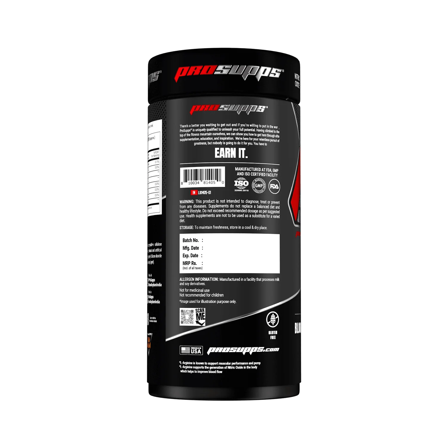 Prosupps L-Arginine 1000mg , 120 Capsules info