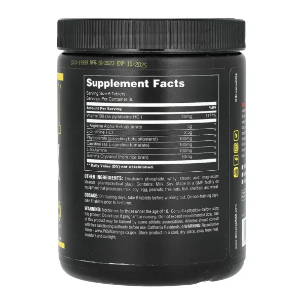 Universal Nutrition GH-MAX 180 Tabs supplement facts