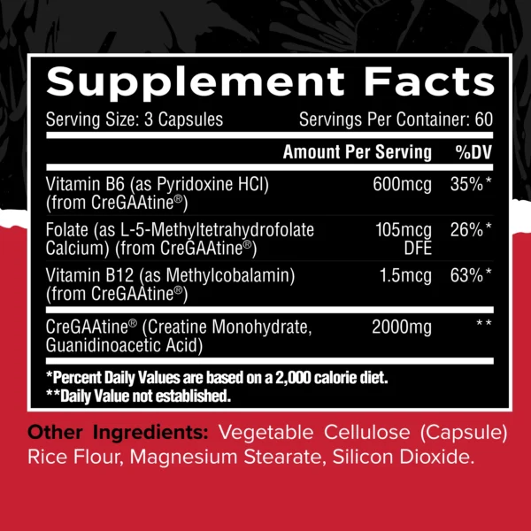 Unmatched Cregaatine Capsules - 60 Servings Supplement Facts