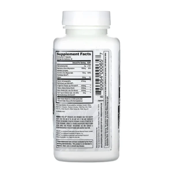 RYSE Test Clinically Dosed, Lean Mass + Libido, 120 Gelatin Capsules-back