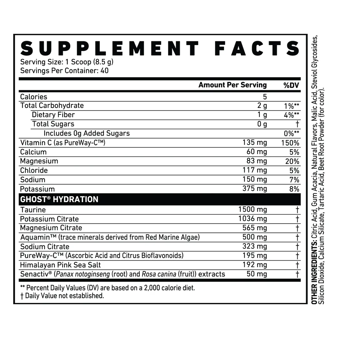 GHOST Hydration, 40 Serv, Electrolyte Powder_supplement_facts