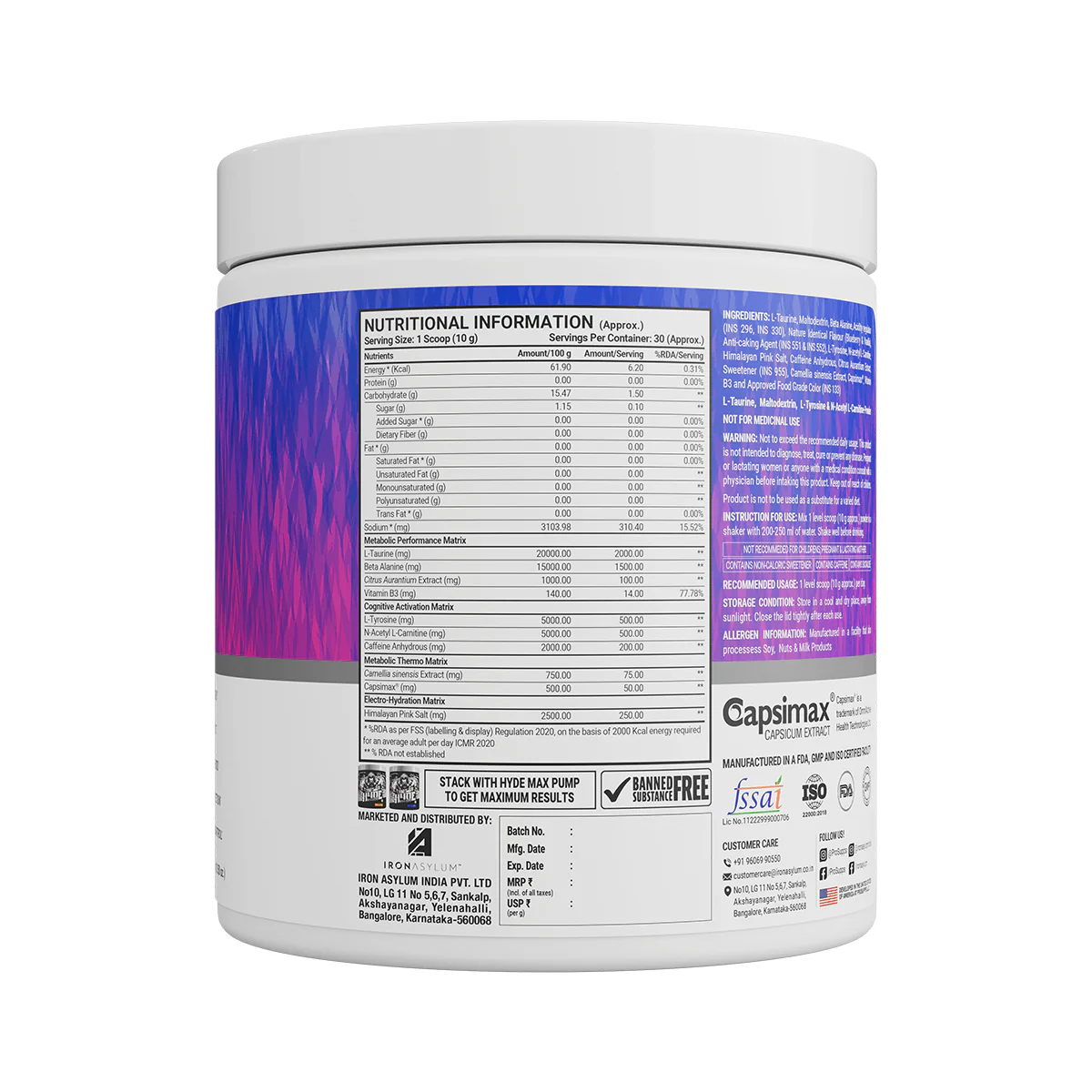 Prosupps Hyde Thermo Blueberry Vanilla x 30 Nutritional info